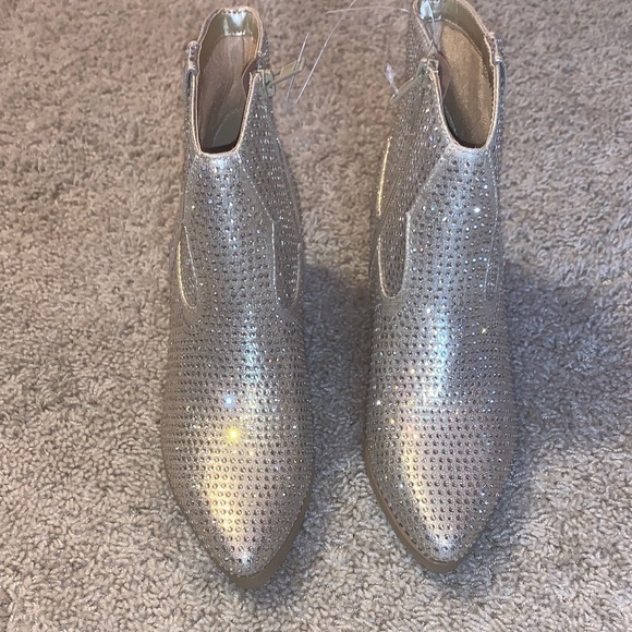 NEW Women’s Gold Sparkly Rhinestone Cowgirl Zip Ankle Boots with Heel Size 8 - Picture 4 of 12